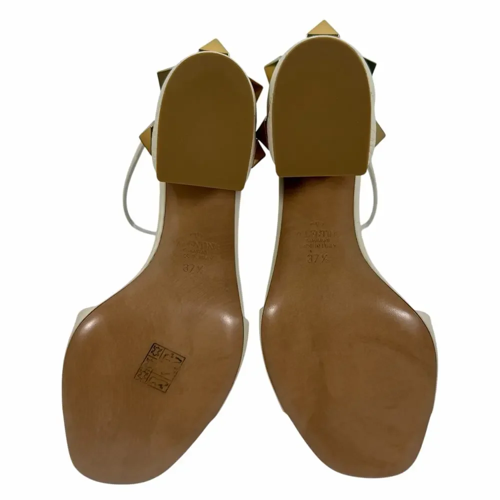 Valentino Garavani 75 Roman Stud Heel Leather Sandal Ivory Size 37.5